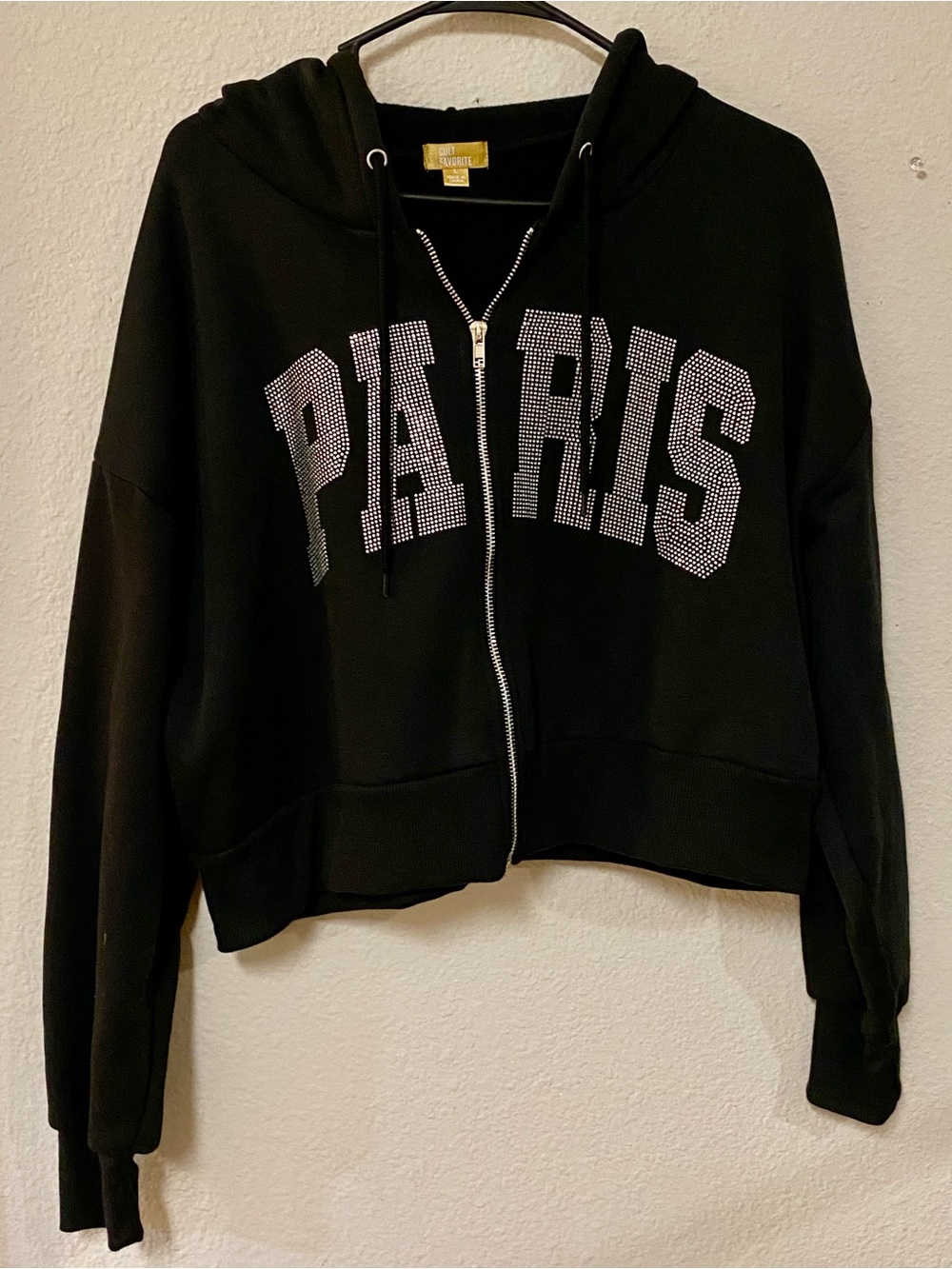 Cult Favorite Paris Rhinestone Zip Hoodie - Size Large - NWT!